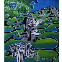 Miao Artisanal Wax Dyeing Decoration Painting Batik photo-frame painting Core featured handicraft cloth girl 42x48cm