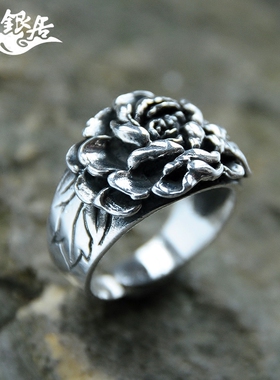 手工玫瑰花指环情侣民族风纯银