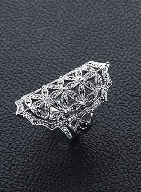 潮人复古工艺镂空花朵夸张戒指