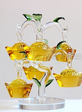 创意黄水晶工艺品新年摆件元宝发财树摇钱树开业发奖礼品摆设饰品