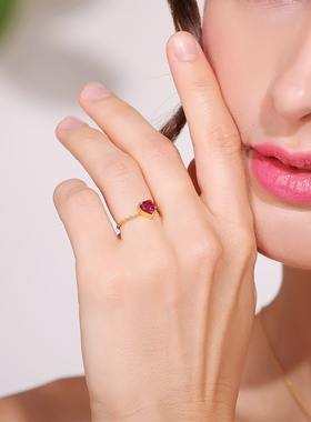 戒指银镀金红色锆石设计师原创