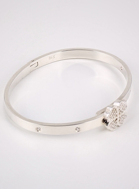 四叶草刻字首饰品足银手镯