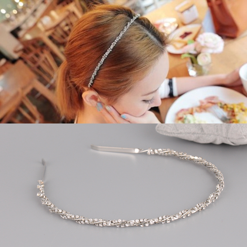 韩国东大门新款简约百搭镶钻精致水钻麻花缠绕细发箍发头箍 - 图0
