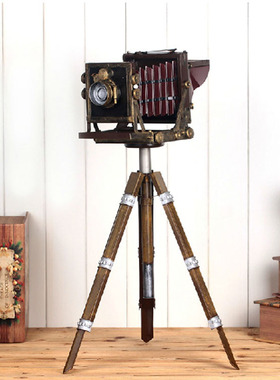 复古铁艺支架相机模型家居软装饰品桌面摆件三脚架落地照相机道i.
