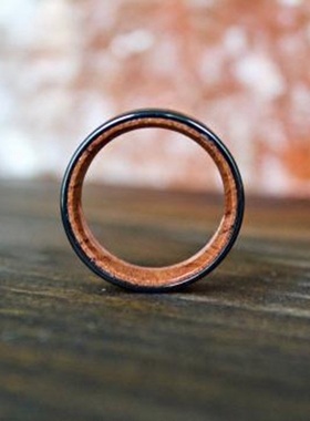 木质黑色碳化钨环木镶嵌情侣戒指