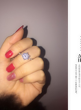 925纯银钻戒结婚戒指仿真白金色指环轻奢小众设计高级感新款爆款