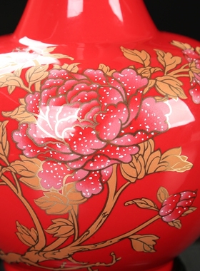 清仓德化花瓶陶瓷中国红牡丹