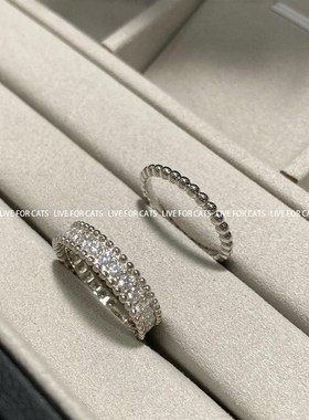 窄版满钻戒指珠边素圈戒叠戴神器V金镀18k金