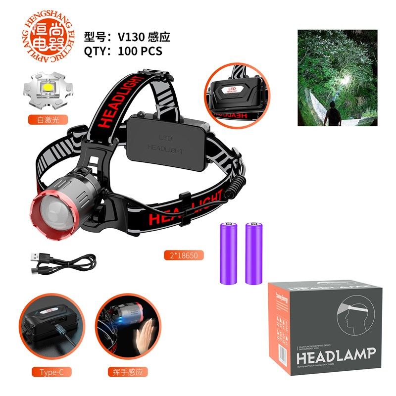感应头灯头部侧面数字电量显示强光头灯大功率白激光户外照明电筒,淘宝优惠券,粉丝福利购,淘宝优惠卷