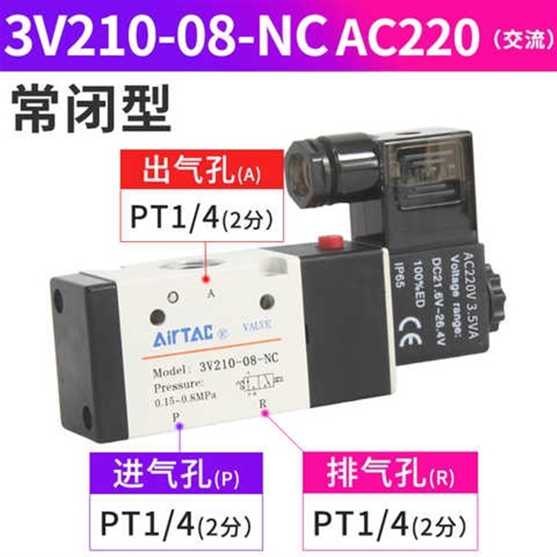 电磁气动阀4Vh210-08换向气阀控制阀电子阀开关24V线圈220v-图1