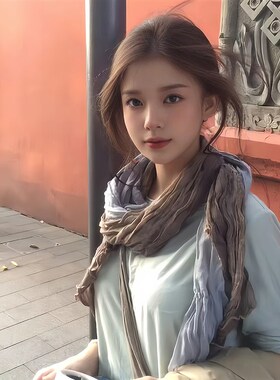 复古棉麻围巾女春秋文艺旅游拍照披巾废土风褶皱日系丝巾披肩斗篷