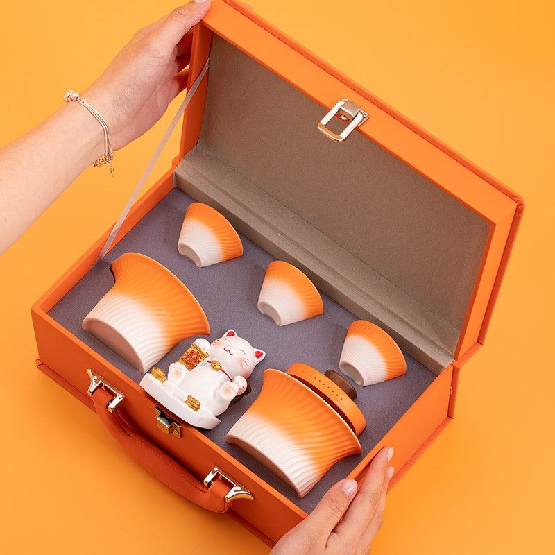 Gradient color convenient travel tea set quick one pot three cups outdoor camping tea set tea set custom logo