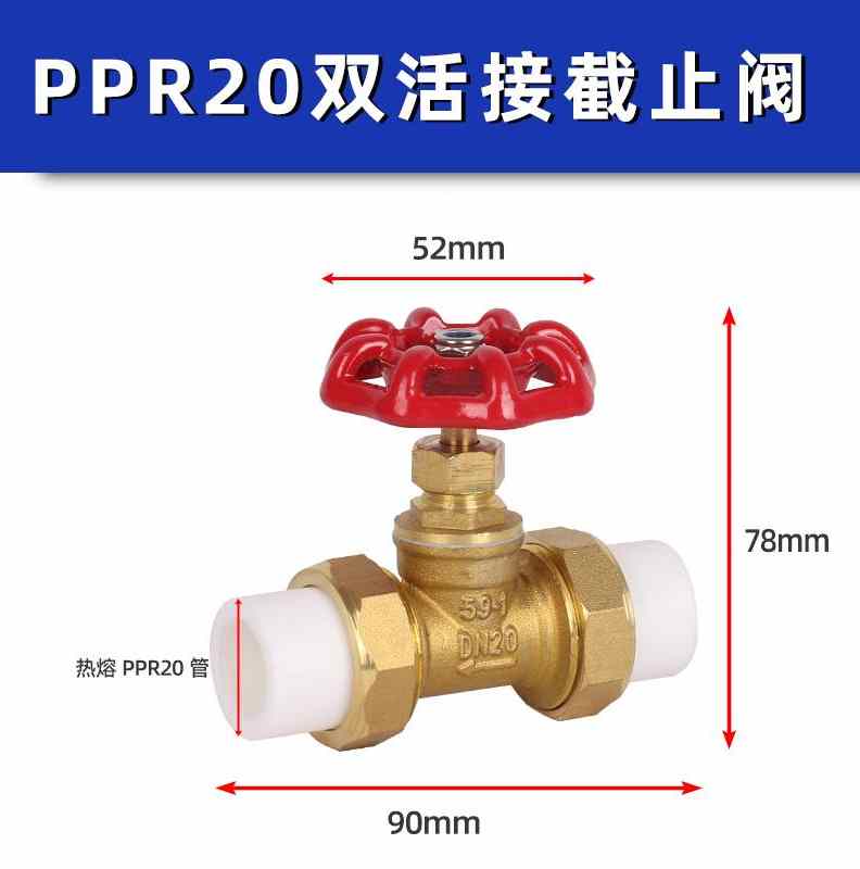 PP4双活接铜截止阀PE水截门闸阀R分6分R自来水管阀门开关 - 图0