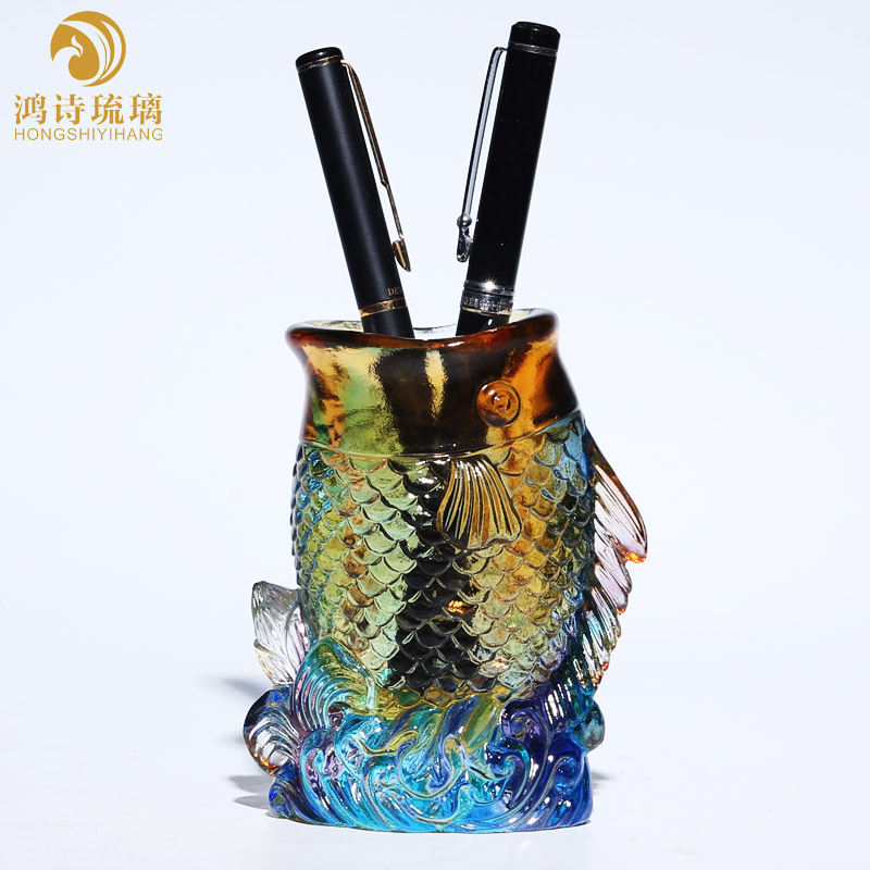 琉璃鱼笔筒老板办公桌摆件高档大气送领导礼物女高档客户升职送别