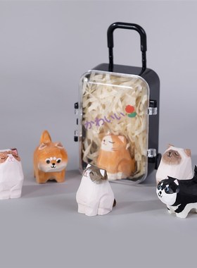 带只小猫去旅行吧~木雕小狗猫咪摆件迷你行李箱可爱女生礼物