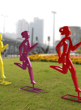 户外景观不锈钢跑步人雕塑抽象A剪影人物运动创意摆件公园商场美