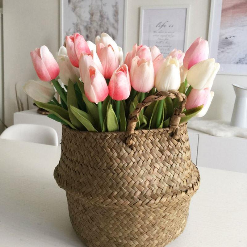 速发5/10Pcs Tulips Artificial Flower PU Real Touch Tulip Bou - 图0