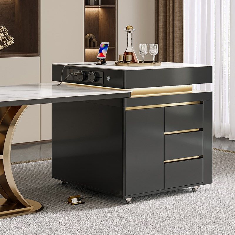 岩板伸缩岛台现代简约多功能可移动旋转餐厅厨房岛台单柜吧台柜,淘宝优惠券,粉丝福利购,淘宝优惠卷