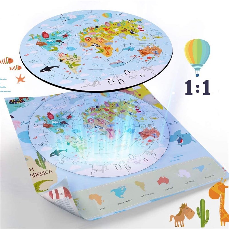 iPlay, iLearn Kids Wooden World Map Jigsaw Puzzles, Jumbo Ro - 图3