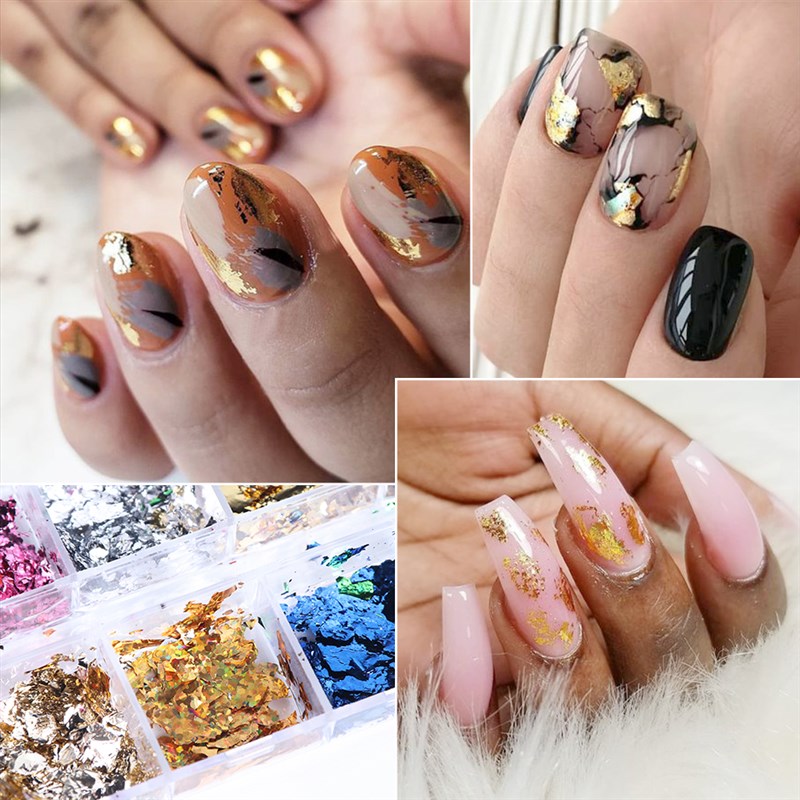 网红12Grid Gold Foils Gorgeous Nails Glitter Flakes Paillett - 图2