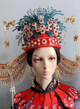 明制凤冠新娘头饰走秀拍照宋制发冠中式婚礼古装凤冠博鬓头冠帽子