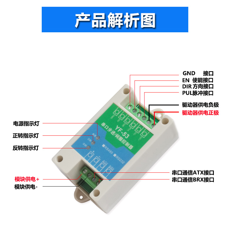 单轴步进电机驱动器套装4257 86马达串口RS485控制脉冲方向调速板