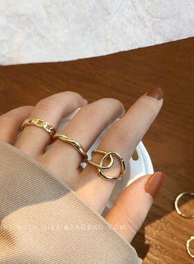 工厂销欧美冷淡风套装组合金色食A指戒指女小众设计高级感ins潮尾