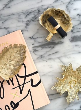 北欧轻奢桌面摆件工艺品金色梧桐枫叶银杏叶子装饰物首饰收纳托盘