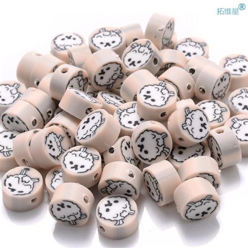 极速30/50Pcs/Lot Cartoon Animal Polymer Clay Beads 10mm Dark-图1