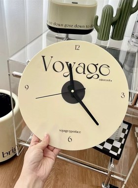 中古法式奶油钟摆件带支架创意字母玻璃静音挂钟表品质氛围感家居