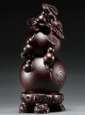 非洲黑檀木雕葫芦摆件实木福葫芦木质雕刻福禄红木客厅电视柜装饰