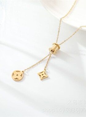 18k金小蛮腰流苏吊坠项链高级感短款四叶花衣服R配饰挂件时尚 气