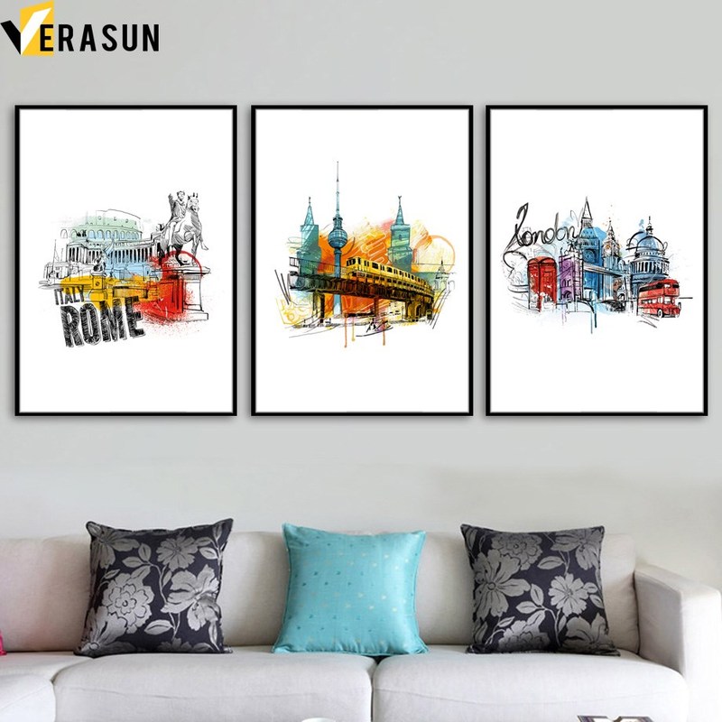 速发New York Paris Italy Rome London City Landscape Wall Art - 图1