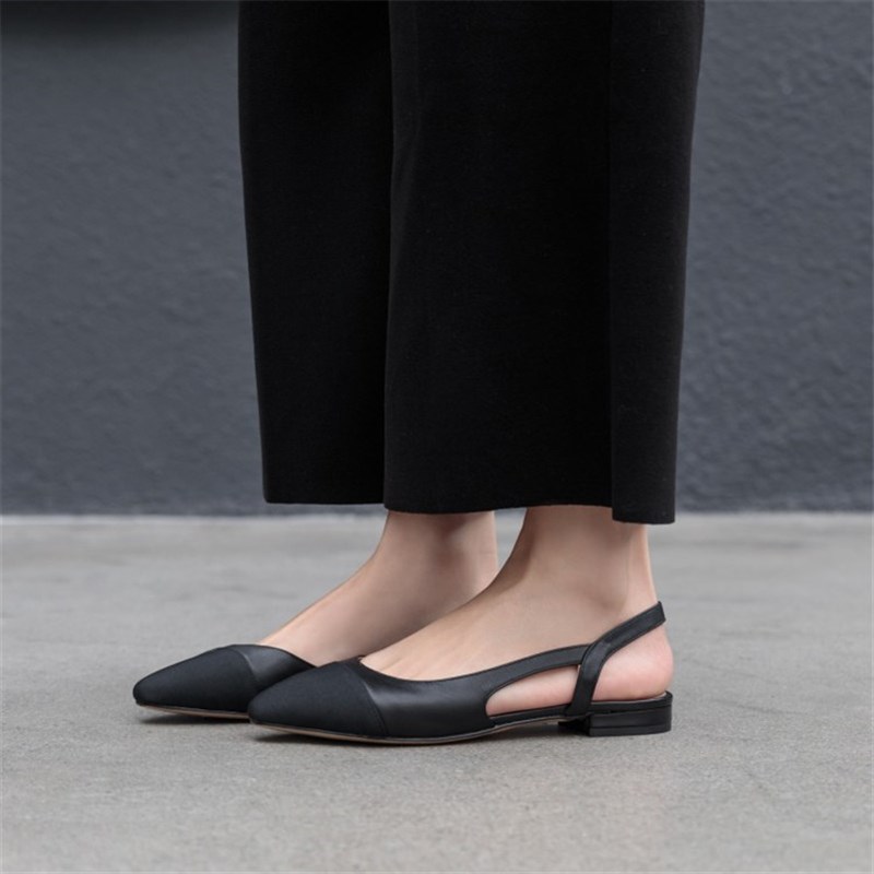 速发Meotina Low Heels Real Leather Slingbacks Shoes Women Sq-图2