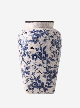 复古冰裂纹青花瓷花瓶美式陶瓷家居装饰品摆件花瓶水培仿真花花器