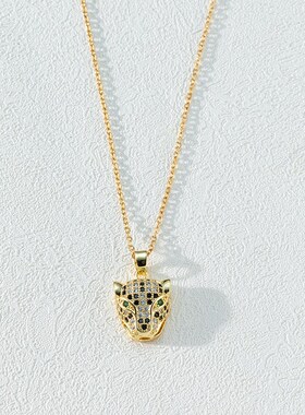 欧美跨境电镀18K真金豹子微镶z项链复古锆石钛钢嘻哈小众颈链饰品