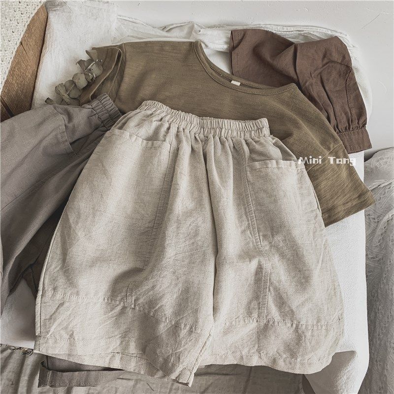 亚麻极简风d~轻薄棉麻阔腿裤儿童男女宝宝大口袋七分裤子2023夏装,淘宝优惠券,粉丝福利购,淘宝优惠卷