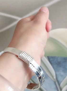 银手镯女9999纯银手工定制男光面抽拉情侣妈妈款旧银饰加工翻新