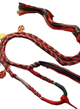藏式五路财神棉绳项链绳唐蜜蜡卡佛牌玉吊坠绳纯手V工编绳高档挂