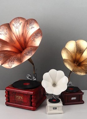 复古留声机模型摆件创意手工艺品家居酒吧房间布置酒柜摆设装饰品