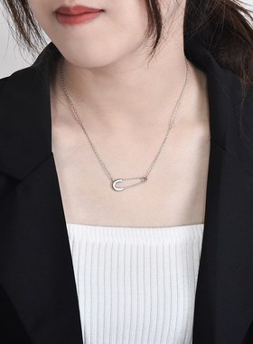 肖氏S925银韩版几何形项链女 新款H光面回形针吊坠泰银小众项链