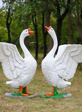 仿真大白鹅玻璃钢雕塑户外庭院花园农场草坪装饰动物摆件园林景观