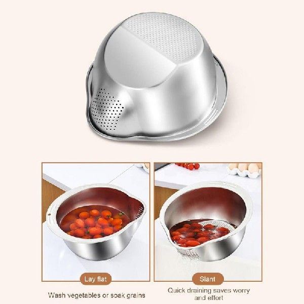 新品Rice Washing Bowl Stainless Steel Rice Washer Inclined-图3