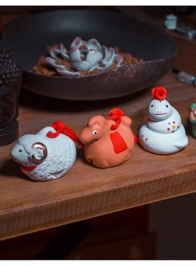 陶瓷铃铛摆件12十二生肖风铃 日系可爱动物创意家居装饰品 送礼物