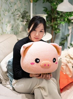 巧织馆萌仔大猪头抱枕萌仔公仔线玩偶抱枕手工DIY钩针编织材料包