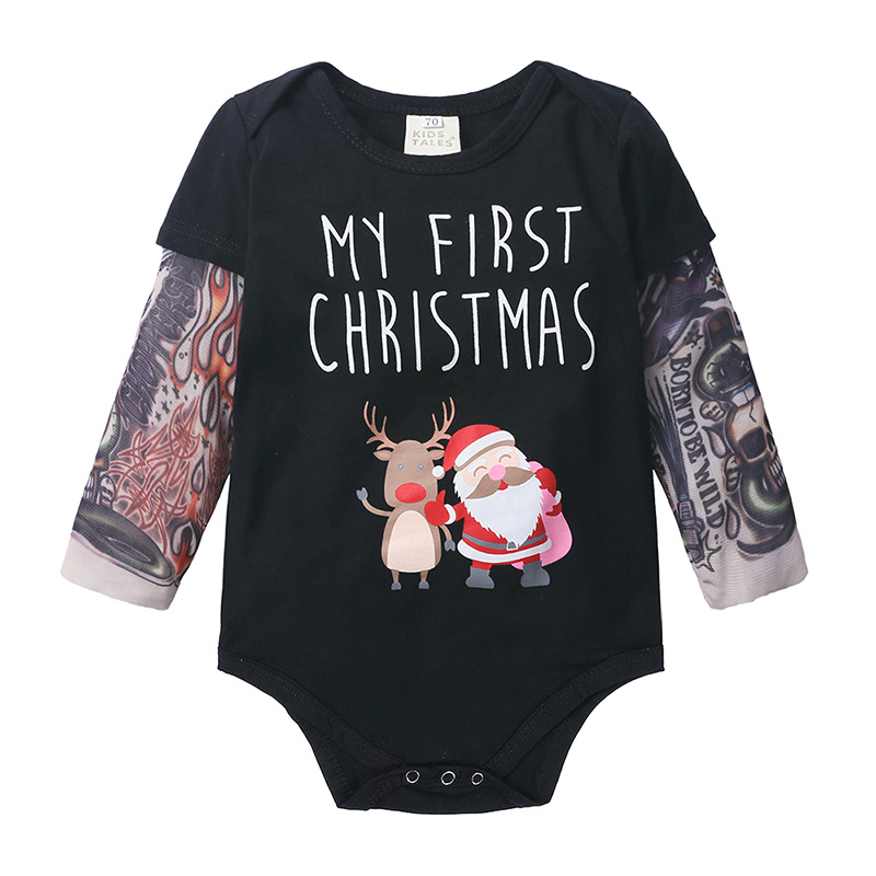 速发My 1st Christmas Outfit Funny Xmas Tattoo printing  Romp - 图0