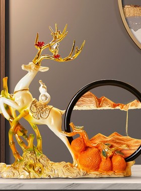 一鹿发财流沙画沙漏摆件家居客厅电视柜酒柜装饰品办公室开业礼物