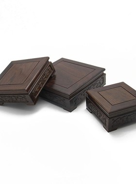 红木工艺品黑梓木方台佛像花瓶摆件架子花几实木花盆正方形底座