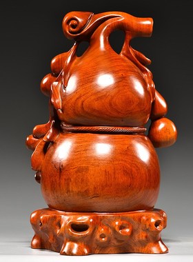 花梨木雕福禄葫芦摆件实木质大号家居客厅桌面装饰红木送礼工艺品