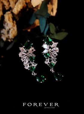 新款奢华新娘绿锆石项链耳环套装B晚宴会婚礼首饰结婚纱礼服配饰
